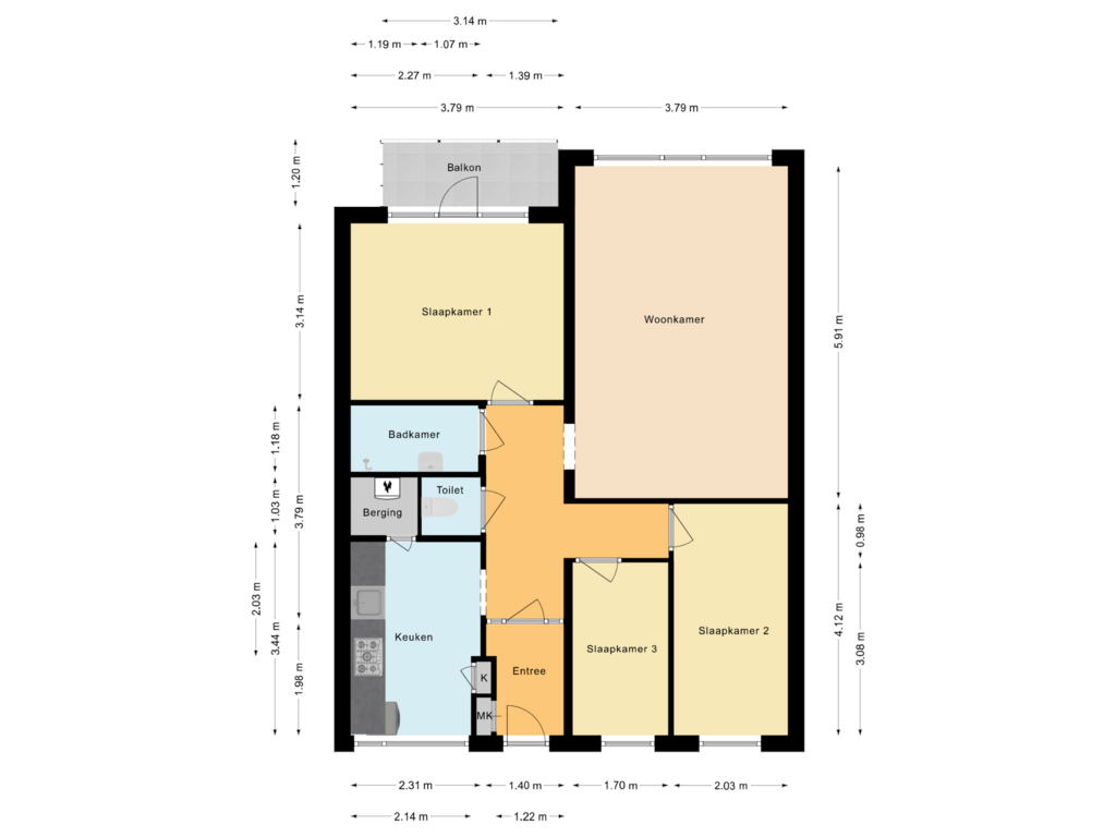 Bekijk plattegrond van Appartement van Kervelstraat 25