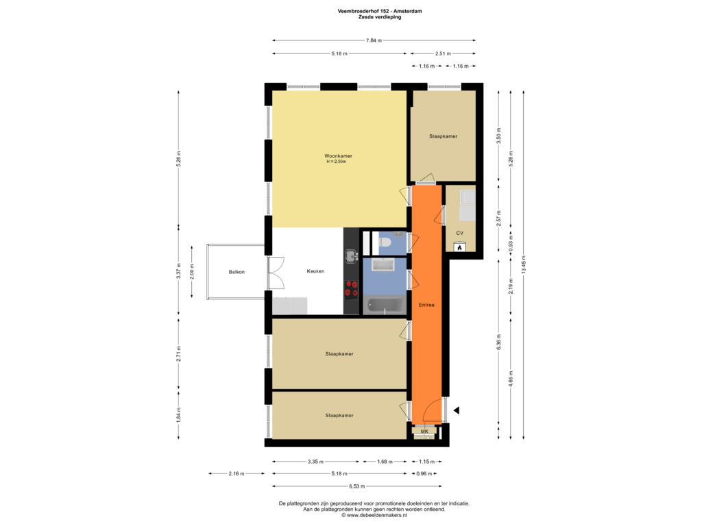 Bekijk plattegrond van Zesde verdieping van Veembroederhof 152