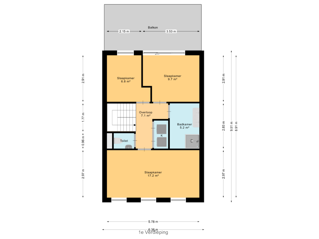 View floorplan of 1e Verdieping of A (Bouwnr. 5)