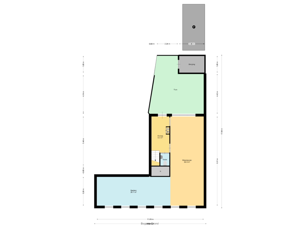 View floorplan of Begane Grond of B (Bouwnr. 1)