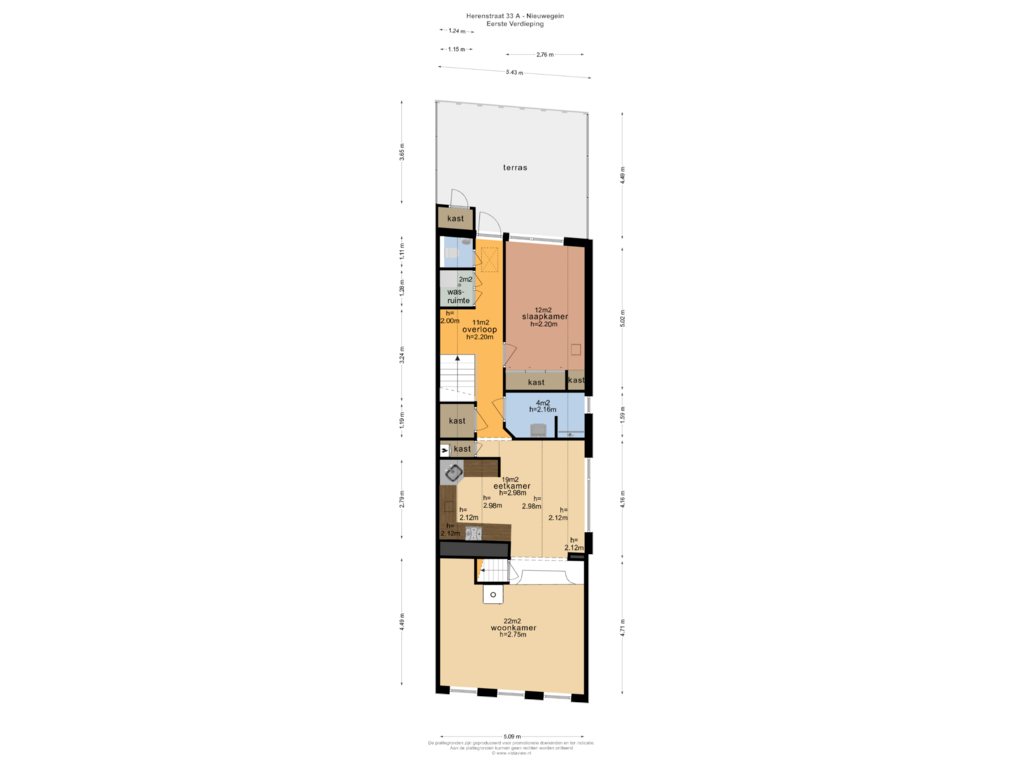 View floorplan of EERSTE VERDIEPING of Herenstraat 33-A