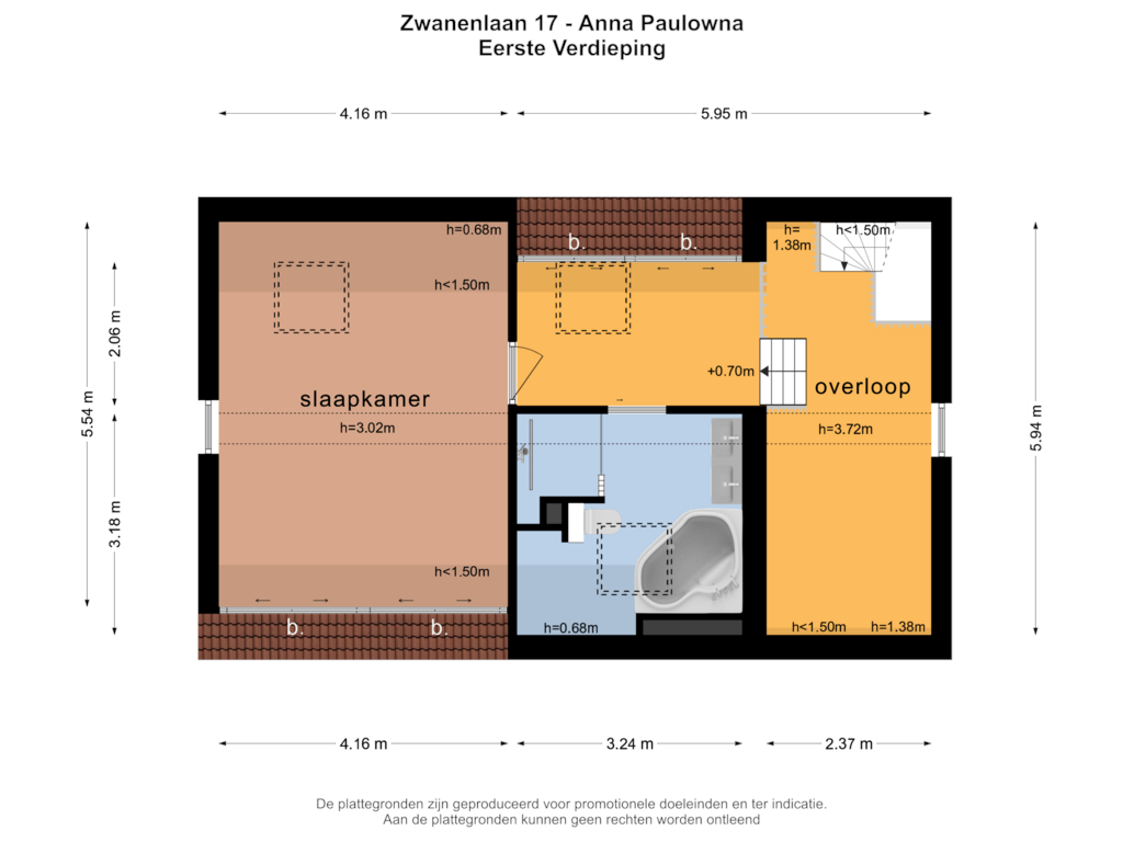 View floorplan of EERSTE VERDIEPING of Zwanenlaan 17