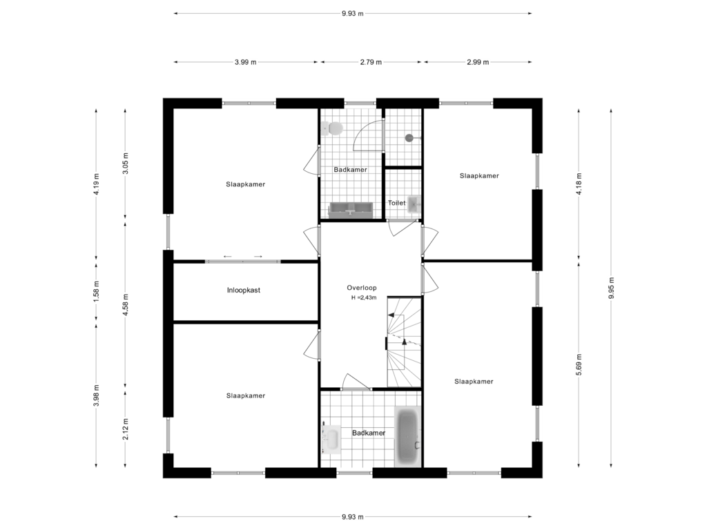 Bekijk plattegrond van 1e Verdieping van Zwanenbalg 1309