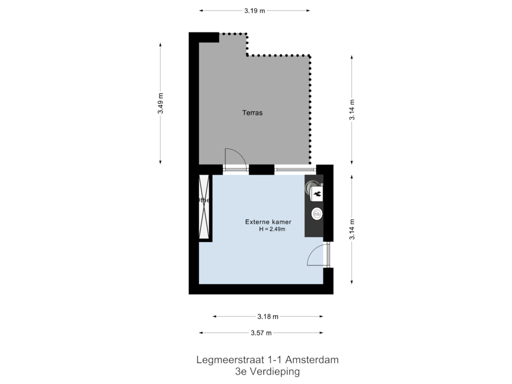 Bekijk plattegrond van 3e Verdieping van Legmeerstraat 1-1