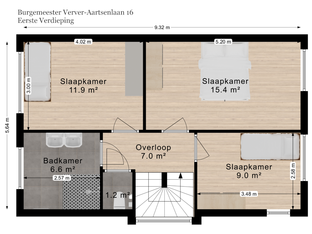 Bekijk plattegrond van Eerste Verdieping van Burgemeester Verver-Aartsenlaan 16