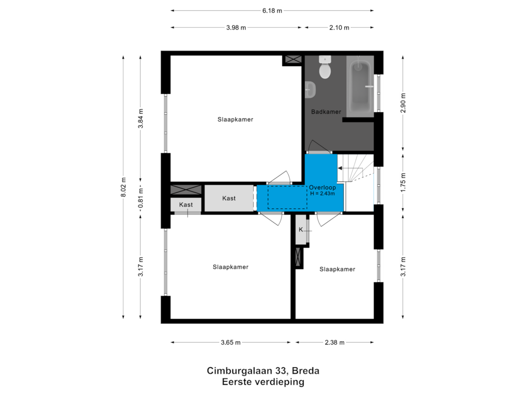 View floorplan of Eerste verdieping of Cimburgalaan 33