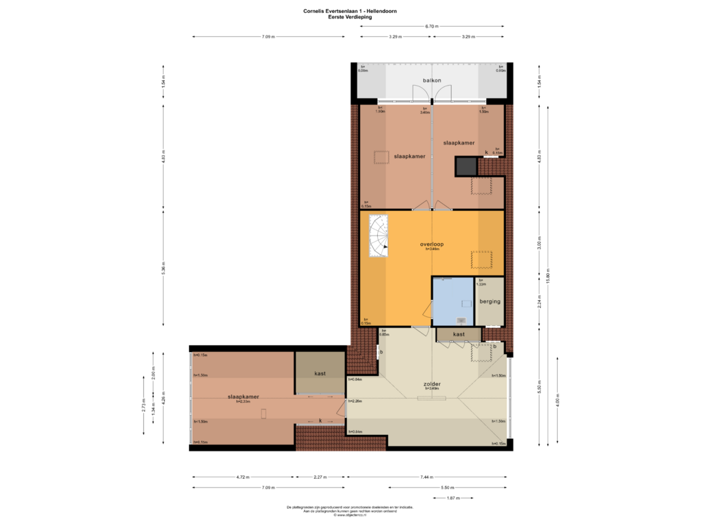 View floorplan of EERSTE VERDIEPING of Cornelis Evertsenlaan 1