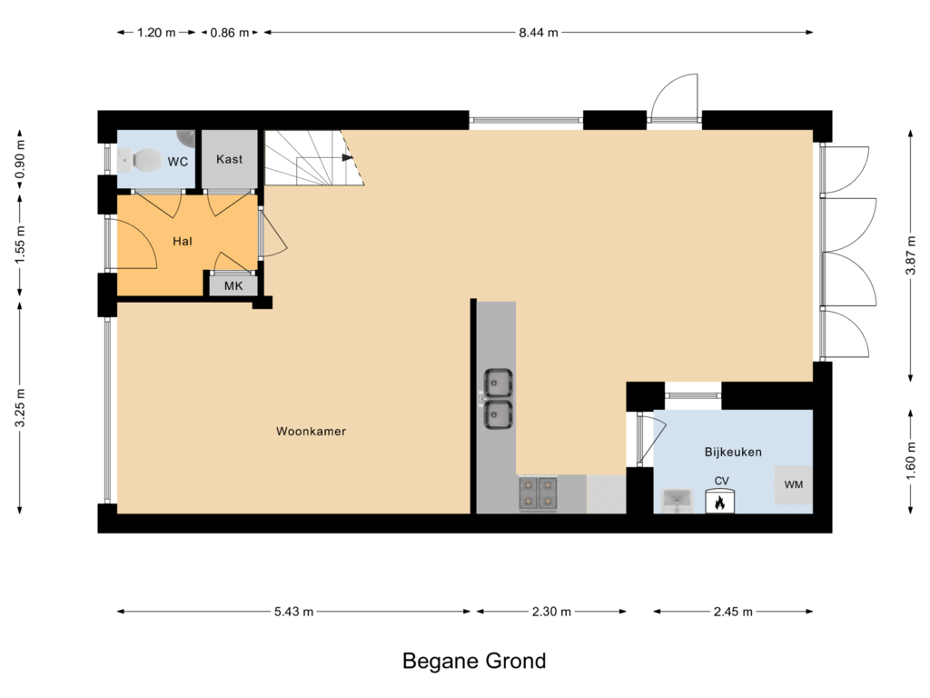 Bekijk plattegrond van Begane Grond van Gruttostraat 16