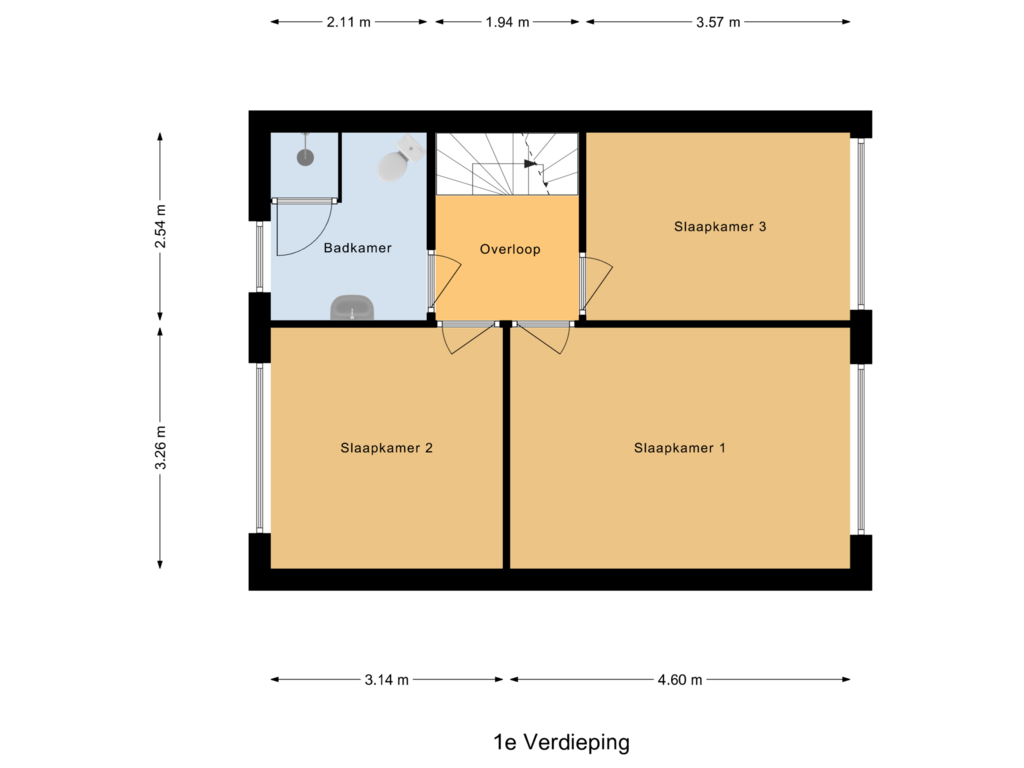 Bekijk plattegrond van 1e Verdieping van Gruttostraat 16