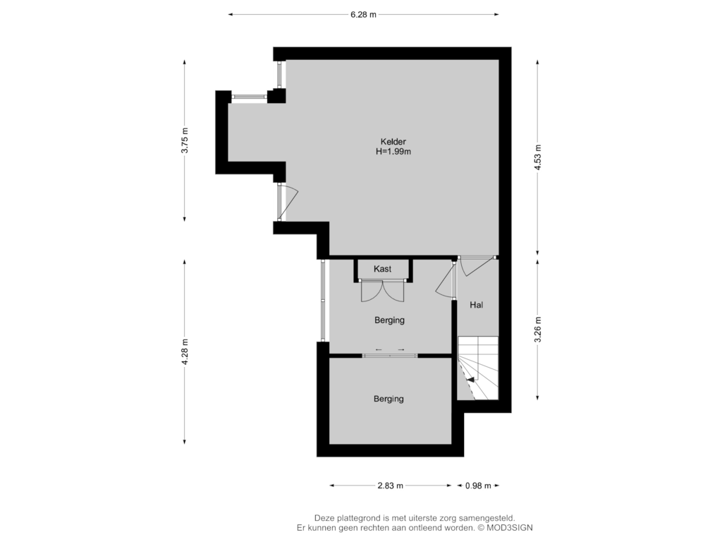 Bekijk plattegrond van Kelder van Marius Bauerlaan 8