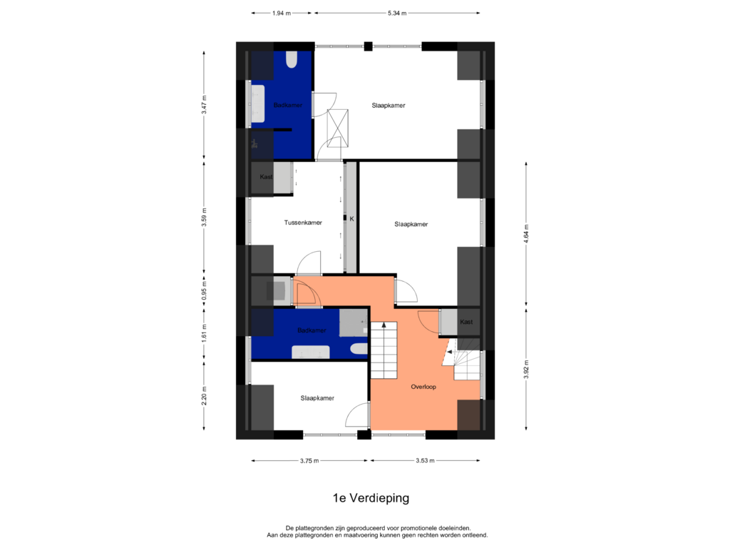 View floorplan of 1e Verdieping of Papesteeg 47