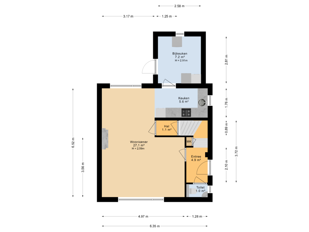 Bekijk plattegrond van Begane grond van De Tuije 35