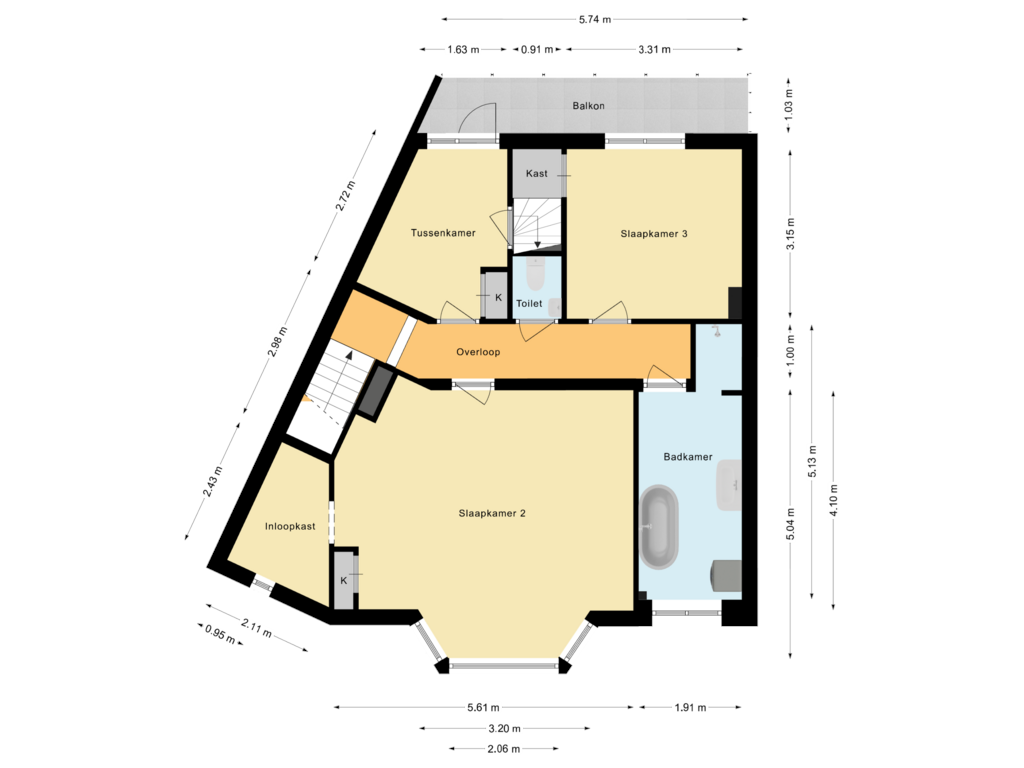 Bekijk plattegrond van Eerste verdieping van Oude Hoeverweg 21