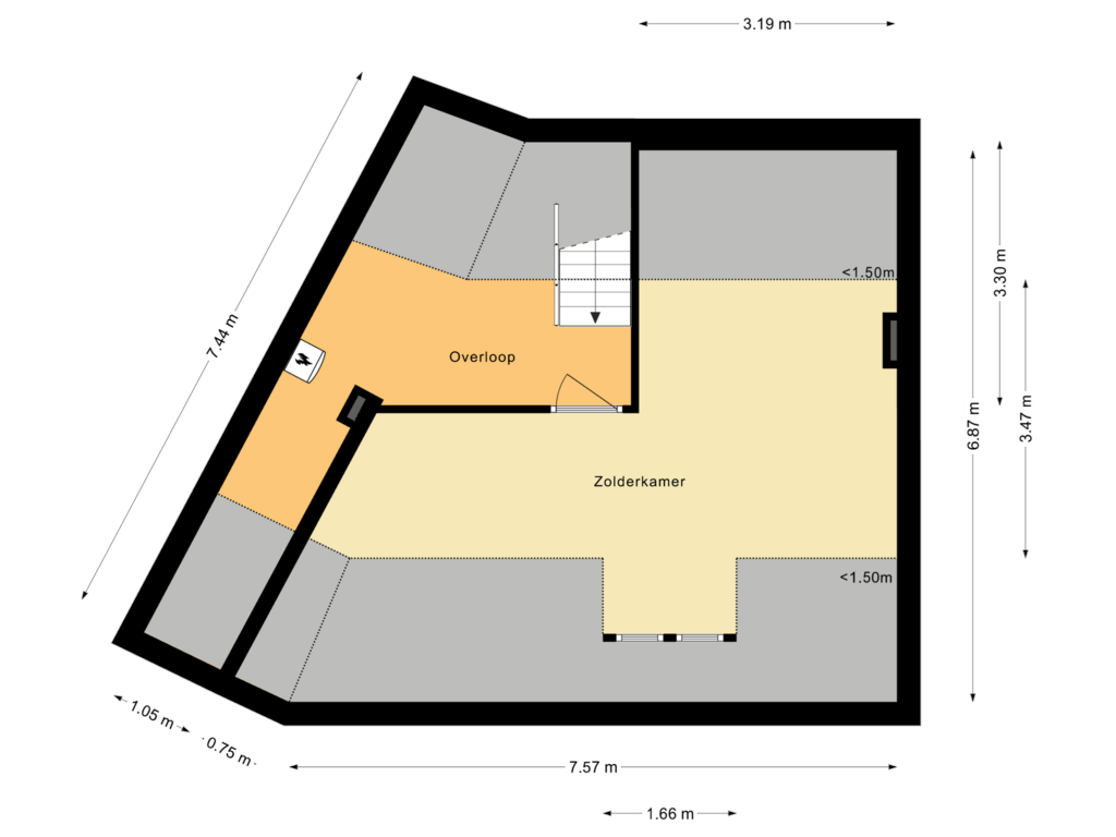 Bekijk plattegrond van Tweede verdieping van Oude Hoeverweg 21