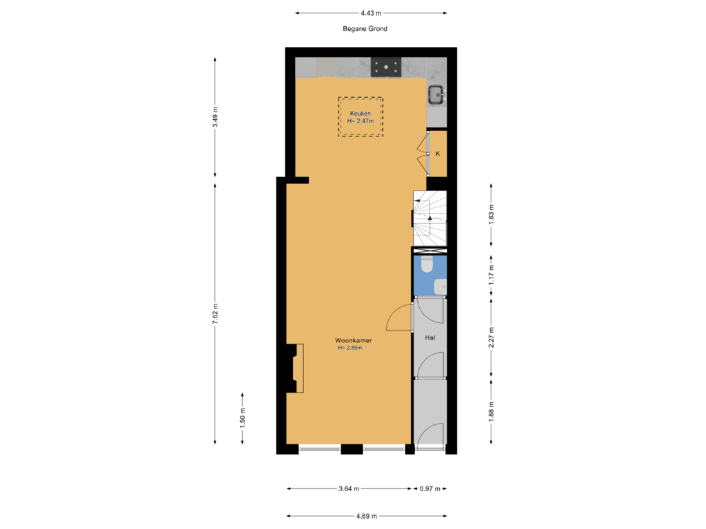 Bekijk plattegrond van Begane Grond van Rastraat 77