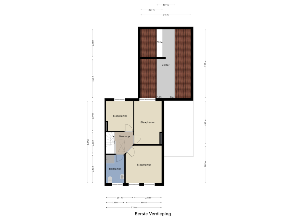 View floorplan of Eerste Verdieping of Brededwarsstraat 23