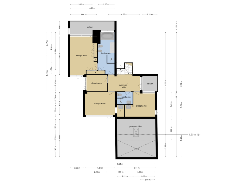 Bekijk plattegrond van 1e verdieping van Graaf Lodewijklaan 9