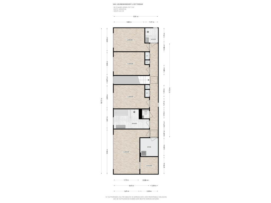 View floorplan of 1e verdieping of Van Leeuwenhoekhof 9