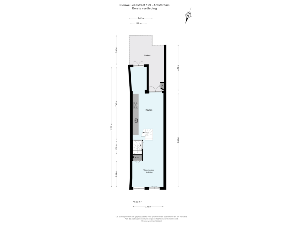 Bekijk plattegrond van Eerste verdieping van Nieuwe Leliestraat 129