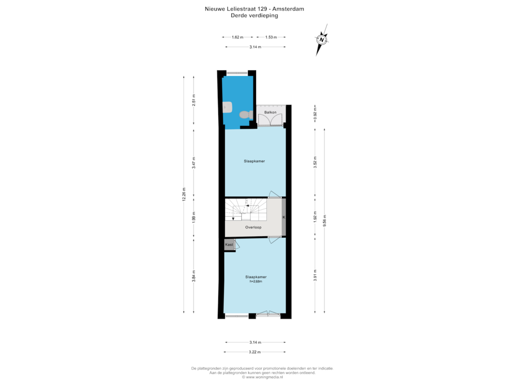 Bekijk plattegrond van Derde verdieping van Nieuwe Leliestraat 129