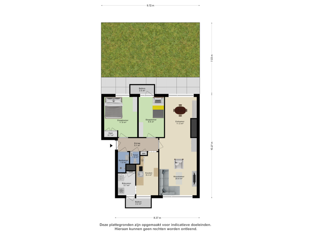 Bekijk plattegrond van Appartement _ Tuin van Wolkammersdreef 71-D