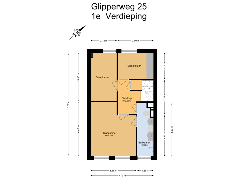 View floorplan of 1e Verdieping of Glipperweg 25