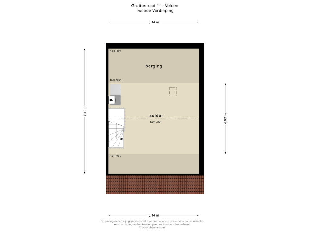 View floorplan of Tweede Verdieping of Gruttostraat 11