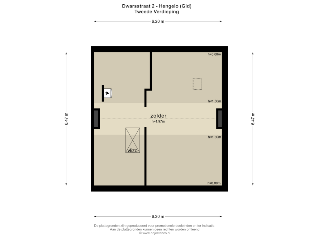 Bekijk plattegrond van TWEEDE VERDIEPING van Dwarsstraat 2