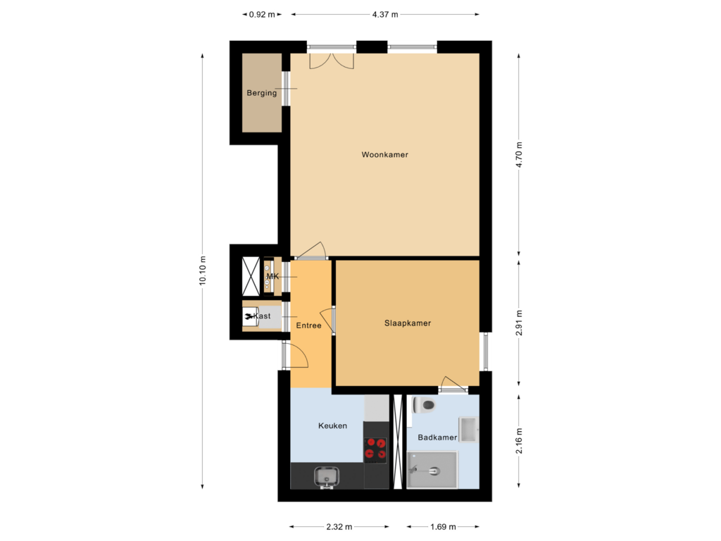 View floorplan of Begane grond of Da Costastraat 96-HA