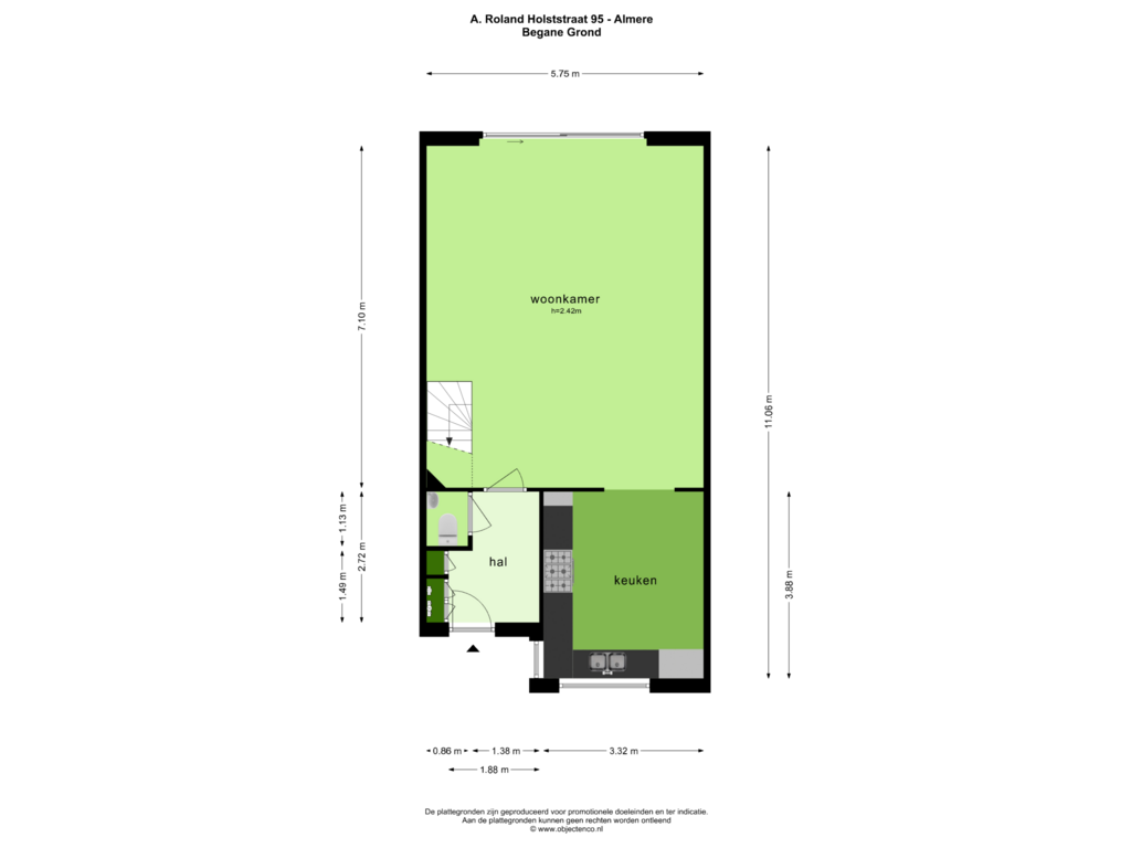 Bekijk plattegrond van BEGANE GROND van A. Roland Holststraat 95