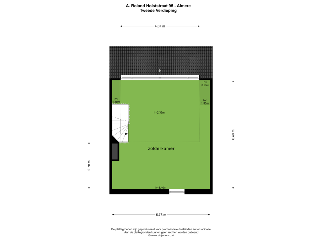 Bekijk plattegrond van TWEEDE VERDIEPING van A. Roland Holststraat 95