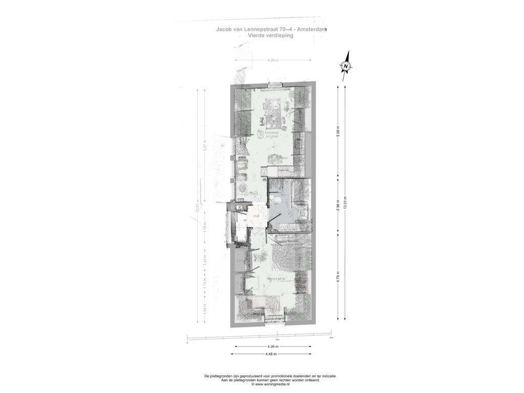 Bekijk plattegrond van Vierde verdieping van Jacob van Lennepstraat 70-4