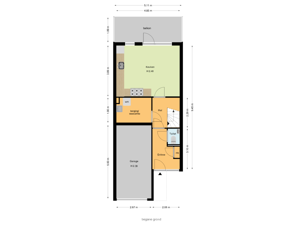 View floorplan of begane grond of Hooghalenstraat 16