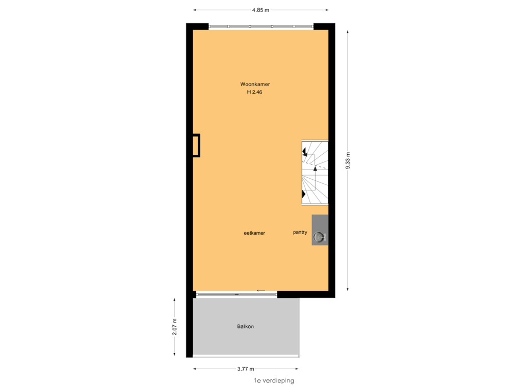 View floorplan of 1e verdieping of Hooghalenstraat 16