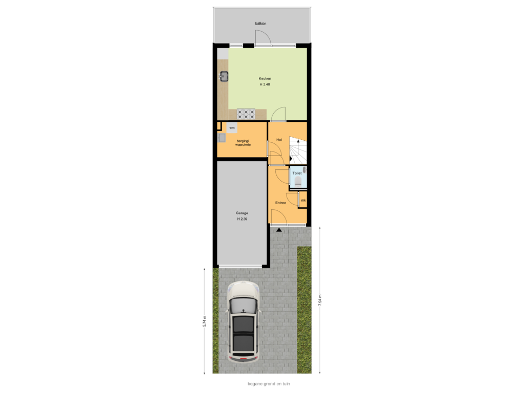 View floorplan of begane grond en tuin of Hooghalenstraat 16