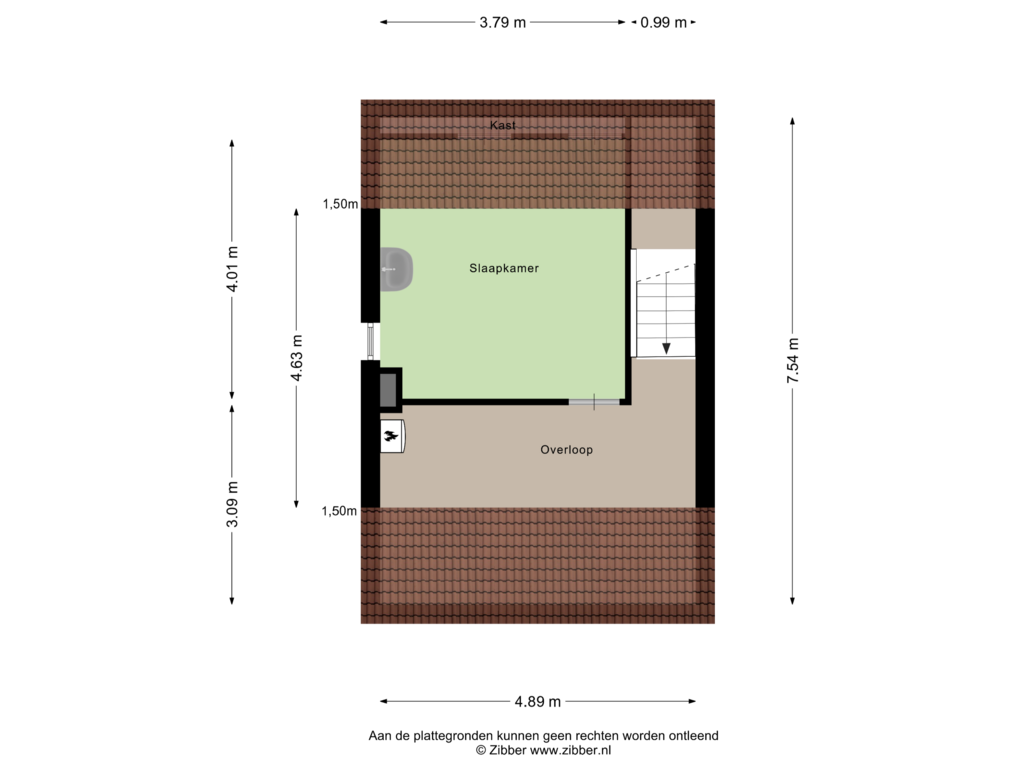 Bekijk plattegrond van Tweede verieping van Burgemeester Verheugtstraat 33