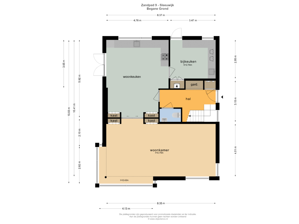 Bekijk plattegrond van BEGANE GROND van Zandpad 9