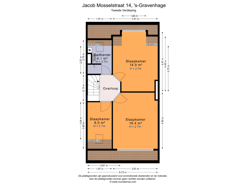 View floorplan of Tweede Verdieping of Jacob Mosselstraat 14