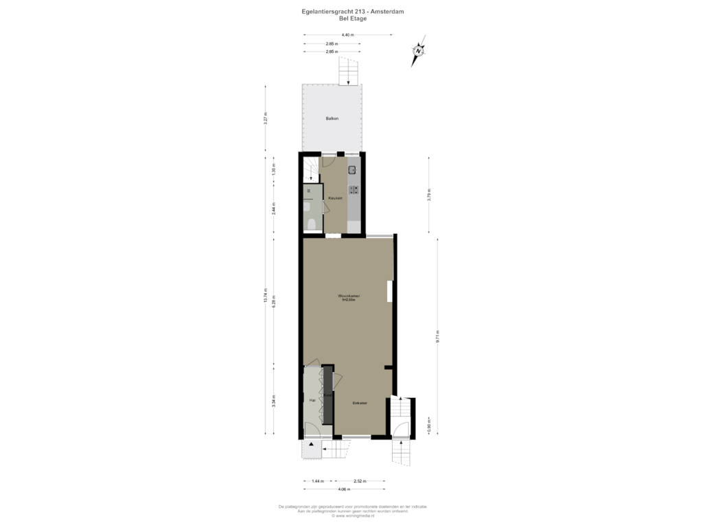 Bekijk plattegrond van Bel etage van Egelantiersgracht 213-H