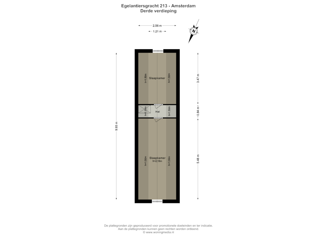 Bekijk plattegrond van Derde  verdieping van Egelantiersgracht 213-H