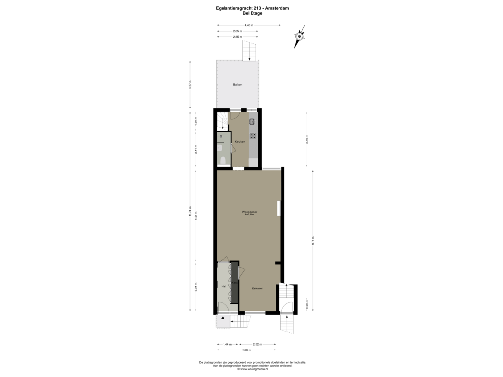 Bekijk plattegrond van Bel etage van Egelantiersgracht 213-O