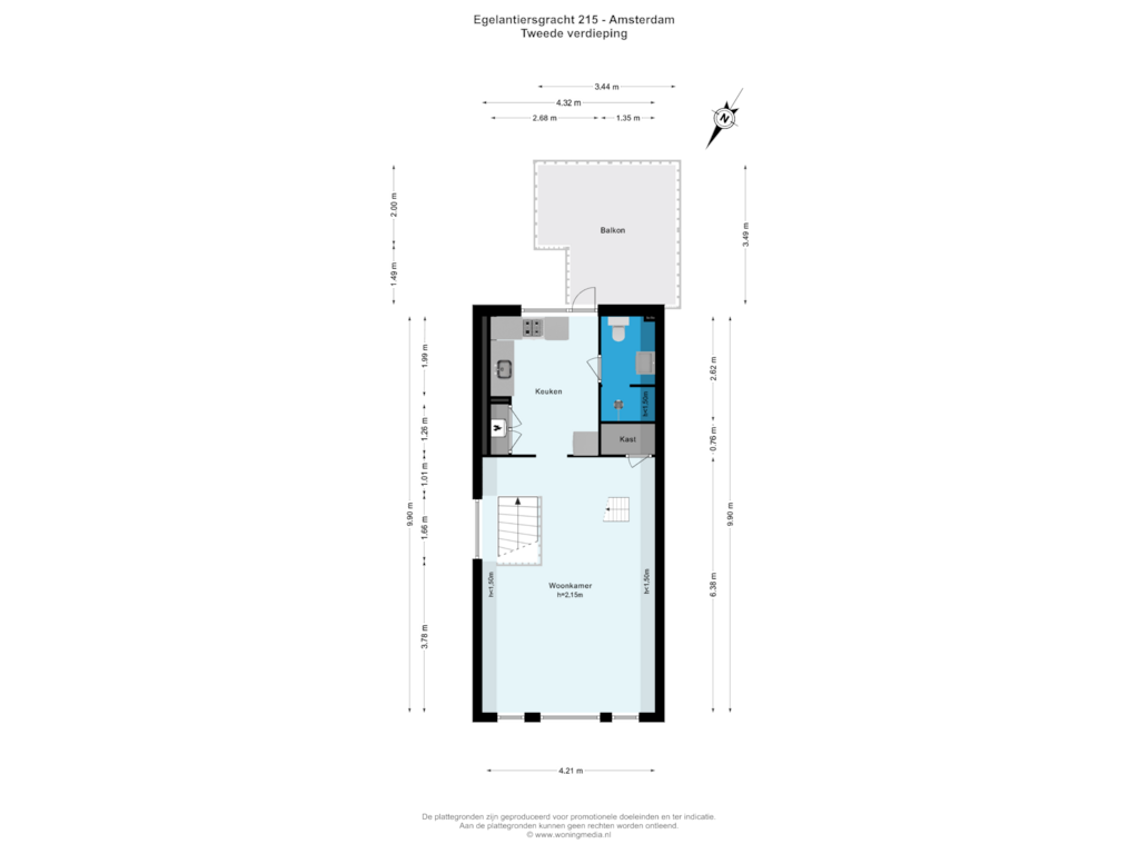 Bekijk plattegrond van Tweede verdieping van Egelantiersgracht 215-H