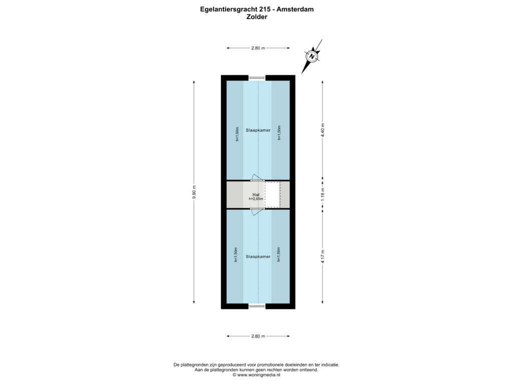 Bekijk plattegrond van Zolder van Egelantiersgracht 215-H