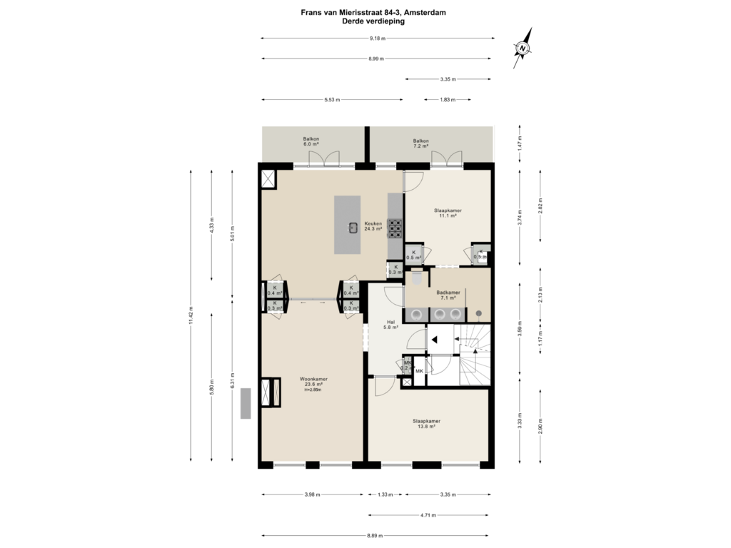 View floorplan of Derde verdieping of Frans van Mierisstraat 84-3