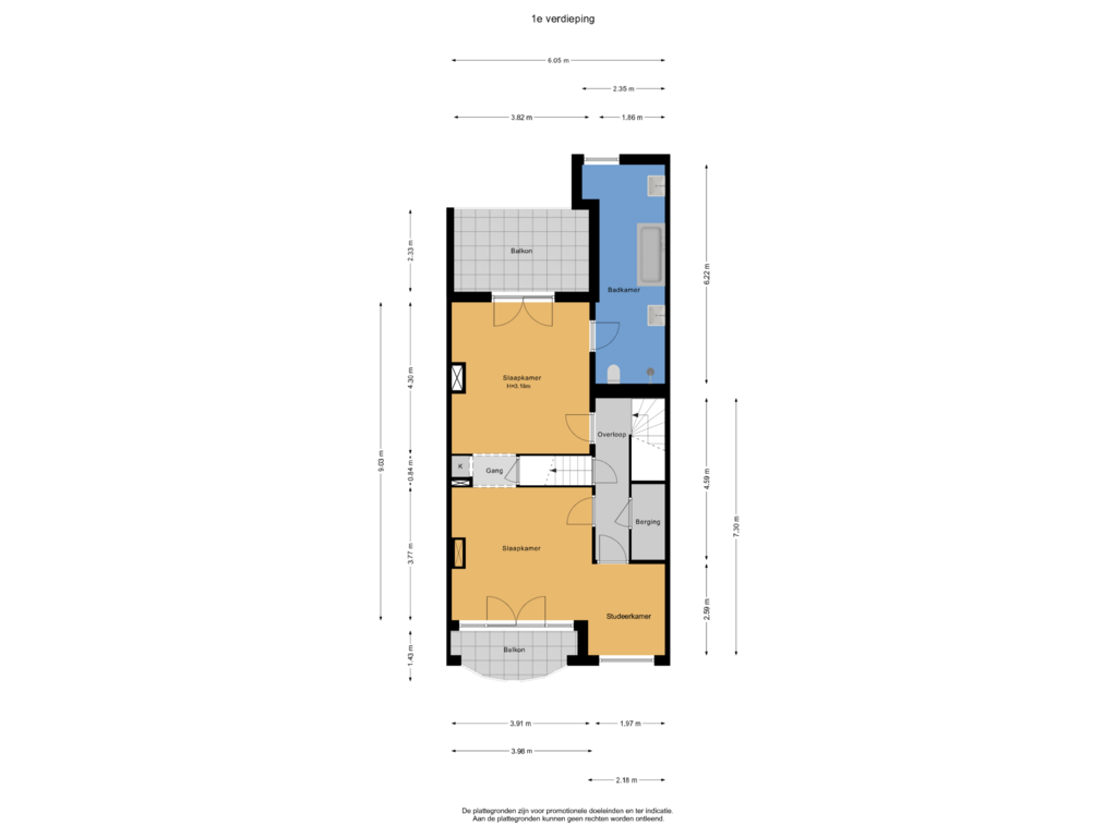 View floorplan of 1e verdieping of Burgemeester Weertsstraat 65