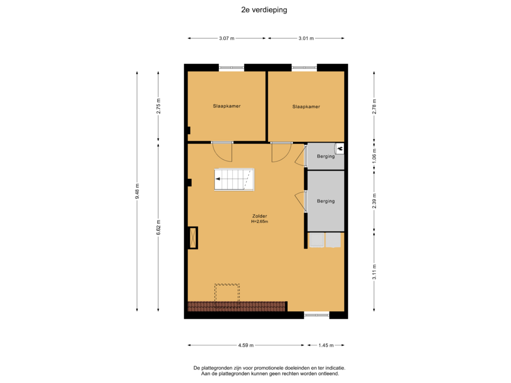 View floorplan of 2e verdieping of Burgemeester Weertsstraat 65