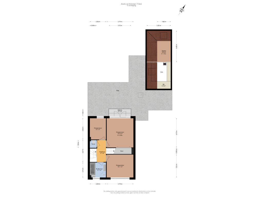 View floorplan of 1e verdieping of Amalia van Solmslaan 17