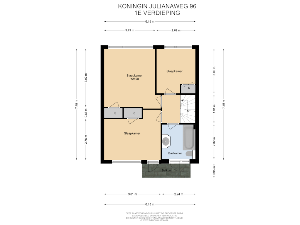 Bekijk plattegrond van 1E Verdieping van Koningin Julianaweg 96