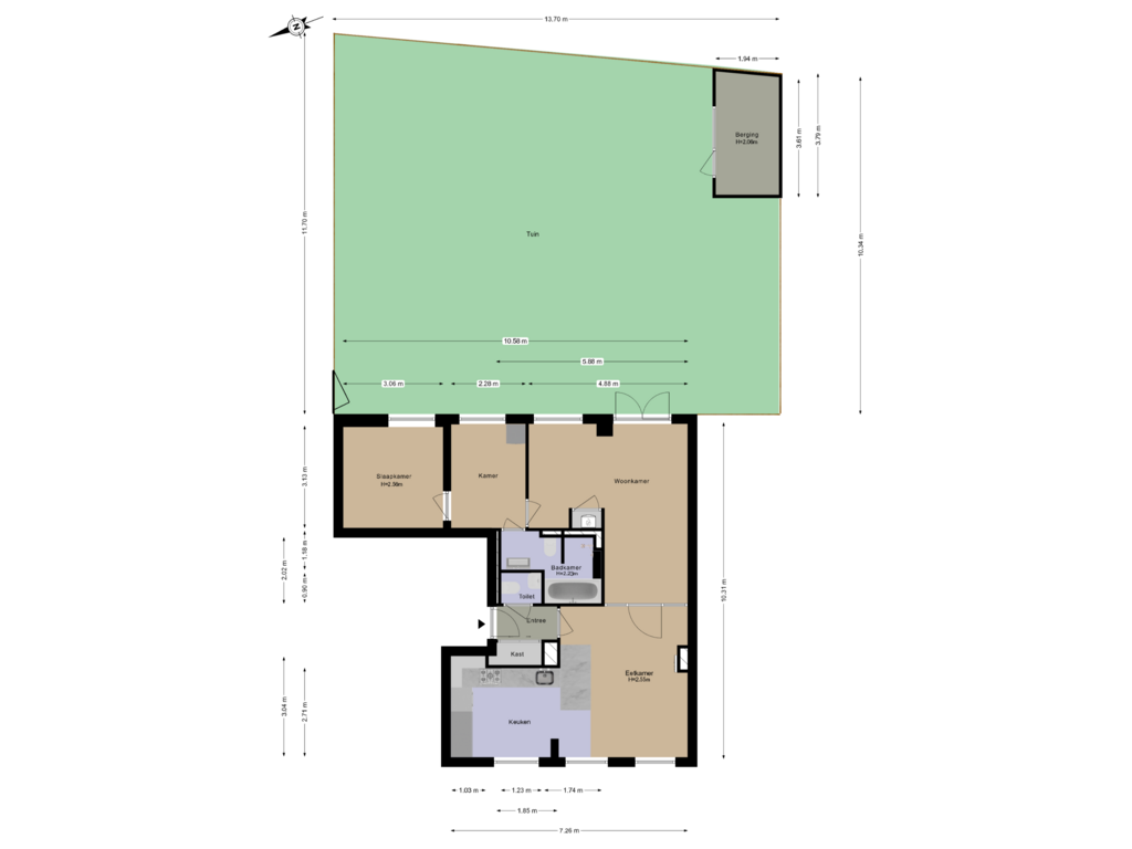 View floorplan of Begane Grond + Tuin of Anthony Fokkerlaan 22