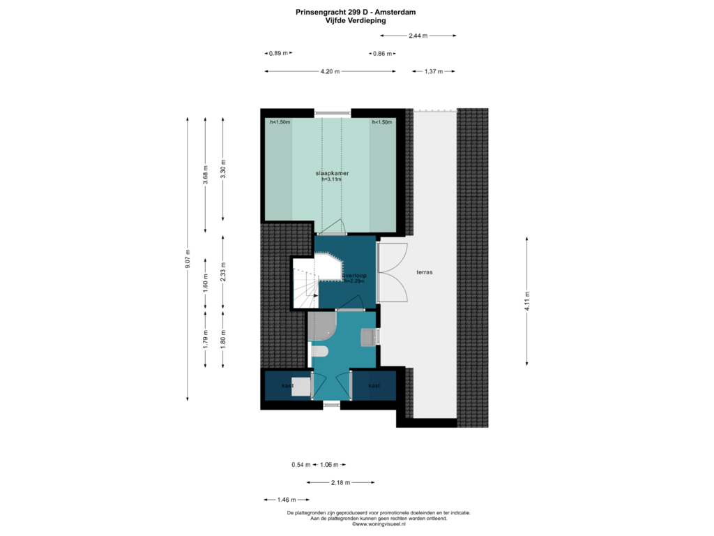 Bekijk plattegrond van VIJFDE VERDIEPING van Prinsengracht 299-D